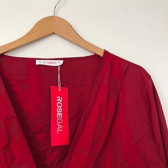 NEW NWT ROSEGAL Plus Size Solid Red V-Neck Long Sleeve Button Down Blouse Top 2X - Picture 5 of 12